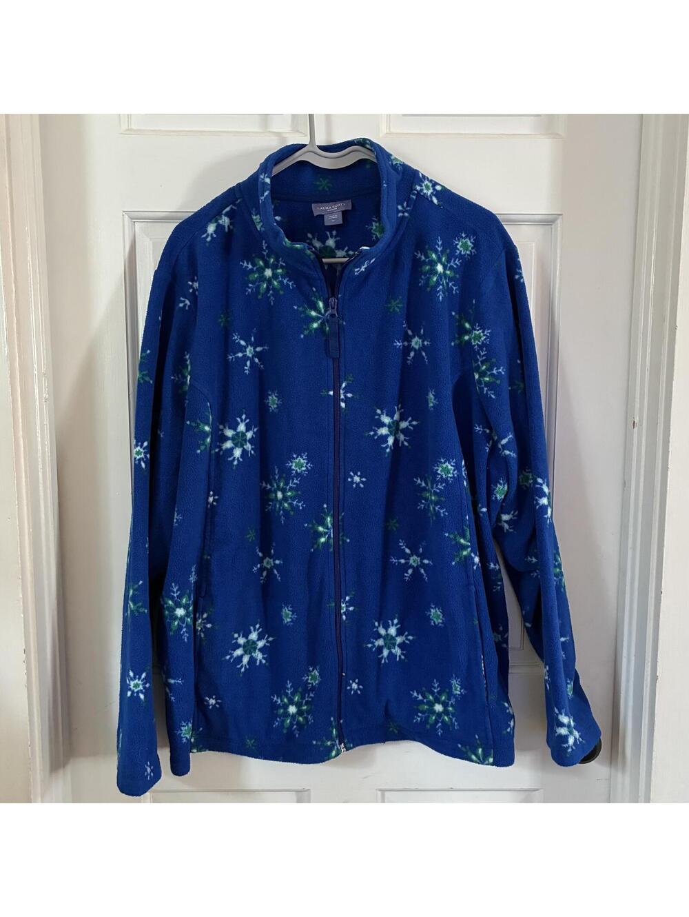 Laura Scott Bright Blue Fleece with Snowflakes - 2X - NWOT